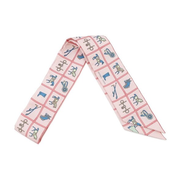 HERMES Twilly Couvertures et Tenues de jour Silk100% Rose/Blue/Vert - Picture 2 of 6